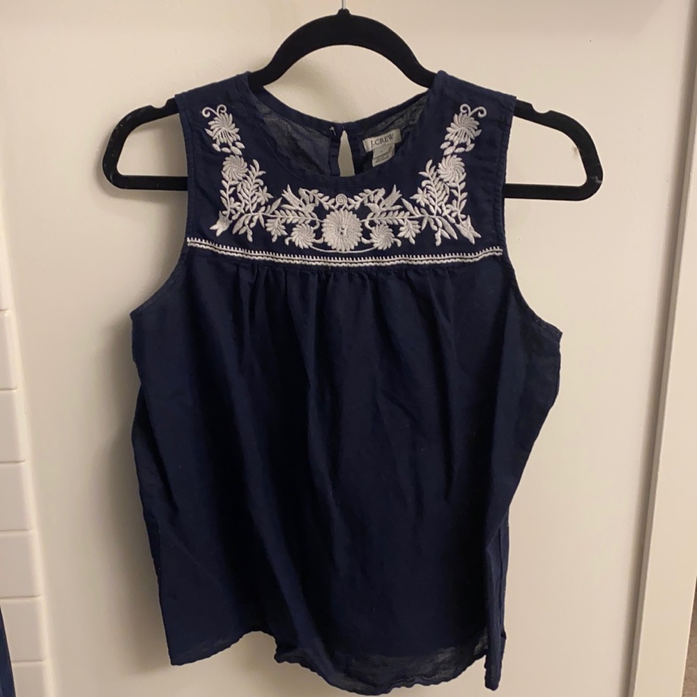 Women’s J Crew Top Navy Embroidered